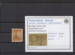 SBZ 1945 PLATTENFEHLER Nr 92AYz2 II postfrisch (216190)