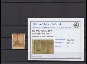SBZ 1945 PLATTENFEHLER Nr 92AXp1 I postfrisch (216191)
