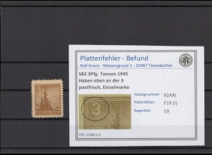 SBZ 1945 PLATTENFEHLER Nr 92AXt I postfrisch (216192)