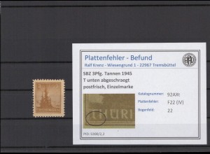 SBZ 1945 PLATTENFEHLER Nr 92AXt II postfrisch (216194)