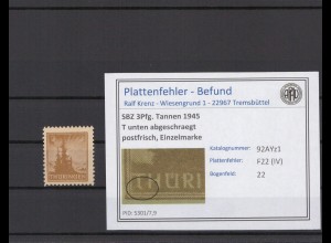 SBZ 1945 PLATTENFEHLER Nr 92AYz1 IV postfrisch (216195)