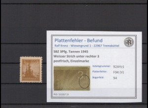SBZ 1945 PLATTENFEHLER Nr 92AYz1 V postfrisch (216203)