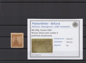 SBZ 1945 PLATTENFEHLER Nr 92AYz2 V postfrisch (216204)