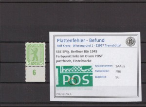 SBZ 1945 PLATTENFEHLER Nr 1AAuy F96 postfrisch (216273)
