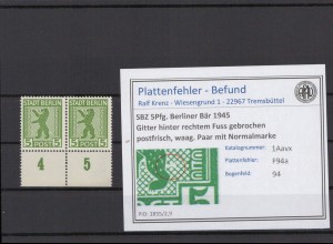 SBZ 1945 PLATTENFEHLER Nr 1AAvx F94a postfrisch (216293)