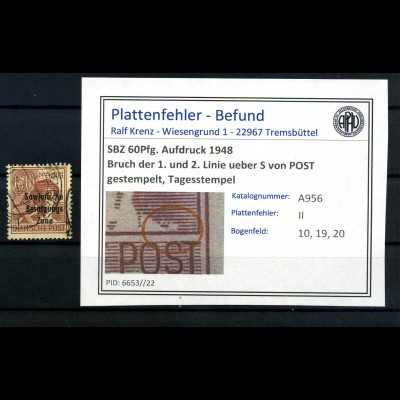 SBZ 1948 PLATTENFEHLER Nr A195 PF II gestempelt (216548)