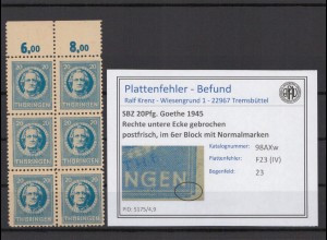 SBZ 1945 PLATTENFEHLER Nr 98AXw IV postfrisch (216729)