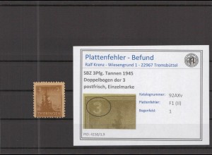 SBZ 1945 PLATTENFEHLER Nr 92AXv II postfrisch (218086)