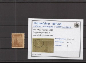 SBZ 1945 PLATTENFEHLER Nr 92AXp1 II postfrisch (218088)