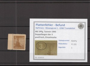 SBZ 1945 PLATTENFEHLER Nr 92AYy II postfrisch (218090)