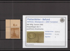 SBZ 1945 PLATTENFEHLER Nr 92AYz1 II postfrisch (218091)