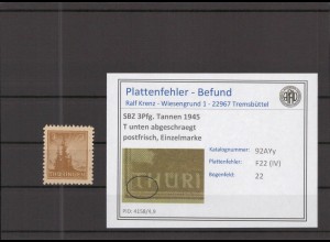 SBZ 1945 PLATTENFEHLER Nr 92AYy IV postfrisch (218094)