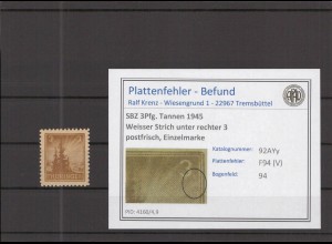 SBZ 1945 PLATTENFEHLER Nr 92AYy V postfrisch (218096)
