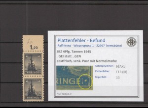 SBZ 1945 PLATTENFEHLER Nr 93AXt III postfrisch (218119)