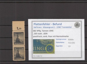 SBZ 1945 PLATTENFEHLER Nr 93AXv III postfrisch (218120)
