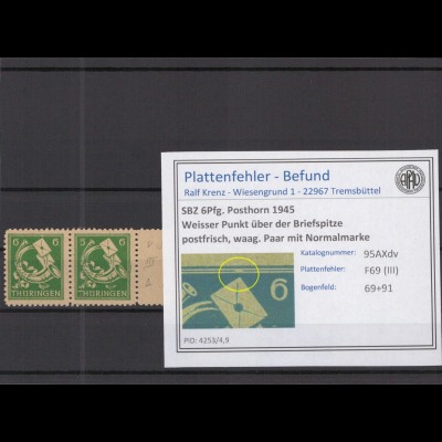 SBZ 1945 PLATTENFEHLER Nr 95AXdv III postfrisch (218184)