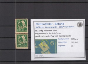 SBZ 1945 PLATTENFEHLER Nr 95AXaw IV postfrisch (218201)