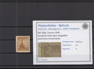 SBZ 1945 PLATTENFEHLER Nr 92AYz1 F9 postfrisch (218278)