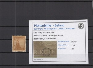 SBZ 1945 PLATTENFEHLER Nr 92AXt F34 postfrisch (218290)