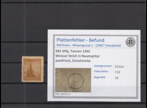 SBZ 1945 PLATTENFEHLER Nr 92AXv F39 postfrisch (218295)