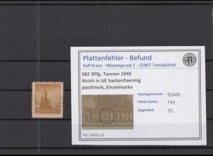 SBZ 1945 PLATTENFEHLER Nr 92AXt F91 postfrisch (218317)