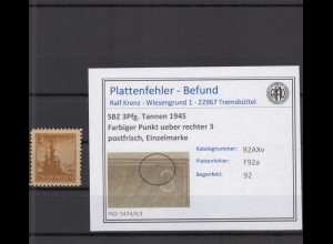 SBZ 1945 PLATTENFEHLER Nr 92AXv F92a postfrisch (218322)