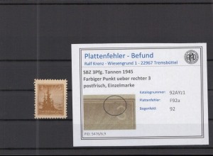 SBZ 1945 PLATTENFEHLER Nr 92AYz1 F92a postfrisch (218324)