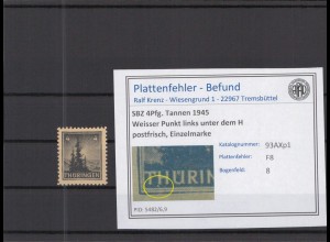 SBZ 1945 PLATTENFEHLER Nr 93AXp1 F8 postfrisch (218330)