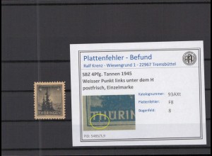 SBZ 1945 PLATTENFEHLER Nr 93AXt F8 postfrisch (218331)