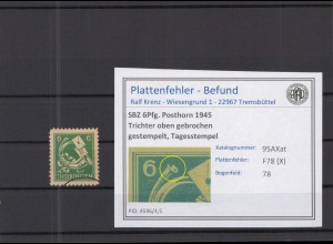 SBZ 1945 PLATTENFEHLER Nr 95AXat X gestempelt (218388)