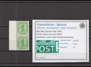SBZ 1945 PLATTENFEHLER Nr 1AAux F31b postfrisch (218570)