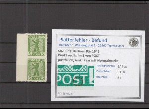 SBZ 1945 PLATTENFEHLER Nr 1ABvx F31b postfrisch (218574)