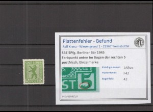 SBZ 1945 PLATTENFEHLER Nr 1ABvx F42 postfrisch (218578)