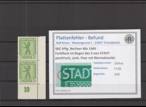 SBZ 1945 PLATTENFEHLER Nr 1AAvx F100 postfrisch (218641)