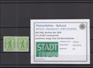 SBZ 1945 PLATTENFEHLER Nr 1AAuy VIII postfrisch (219051)