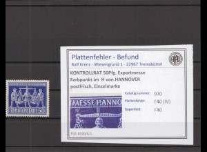 KONTROLLRAT 1948 PLATTENFEHLER Nr 970 IV postfrisch (219095)