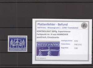 KONTROLLRAT 1948 PLATTENFEHLER Nr 970 IV postfrisch (219096)