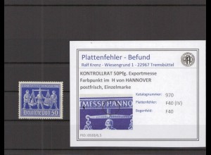 KONTROLLRAT 1948 PLATTENFEHLER Nr 970 IV postfrisch (219097)