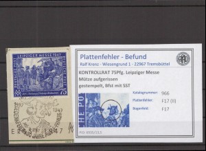 KONTROLLRAT 1948 PLATTENFEHLER Nr 966 II gestempelt (219124)