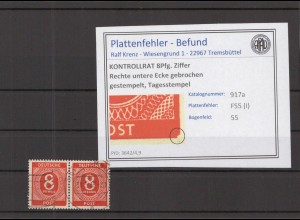 KONTROLLRAT 1947 PLATTENFEHLER Nr 917 I gestempelt (219135)