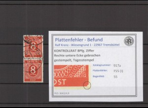 KONTROLLRAT 1947 PLATTENFEHLER Nr 917 I gestempelt (219143)