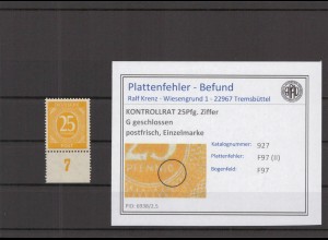 KONTROLLRAT 1947 PLATTENFEHLER Nr 927 II postfrisch (219149)