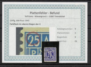 BIZONE 1948 PLATTENFEHLER Nr 9II gestempelt (220110)
