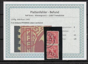 BIZONE 1948 PLATTENFEHLER Nr 8I gestempelt (220130)