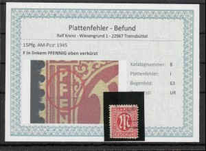 BIZONE 1948 PLATTENFEHLER Nr 8I gestempelt (220135)