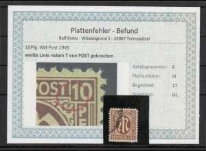 BIZONE 1948 PLATTENFEHLER Nr 6III gestempelt (220138)