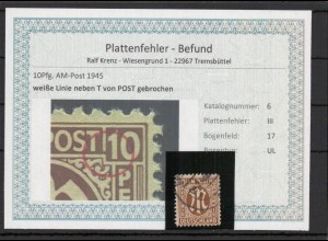 BIZONE 1948 PLATTENFEHLER Nr 6III gestempelt (220140)