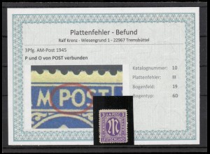 BIZONE 1948 PLATTENFEHLER Nr 10III gestempelt (220166)