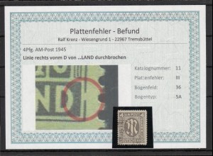 BIZONE 1948 PLATTENFEHLER Nr 11III gestempelt (220167)