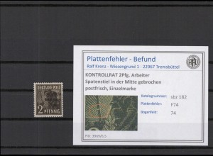 SBZ 1945 PLATTENFEHLER Nr 182 F74 postfrisch (220173)